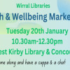Graphic promoting Health and Wellbeing event at West Kirby library