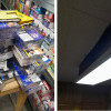 Two photos showing seized cigarettes and a concealed storage unit operated by remote-control from a ceiling light