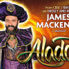graphic with image of James Mackenzie in an Abanazar costume