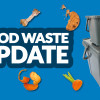 Food waste update graphic, with a food waste caddy on a wheelie bin