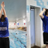 Swimming instructor stretching arms up to show how to dive