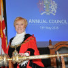 Photo of Mayor Mary Jordan on stage at Wallasey town hall