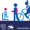 A graphic depicting scooting, walking and cycling for Clean Air Day