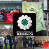 Image shows the Remembering Srebrenica logo surrounded by photos of recent memorial events