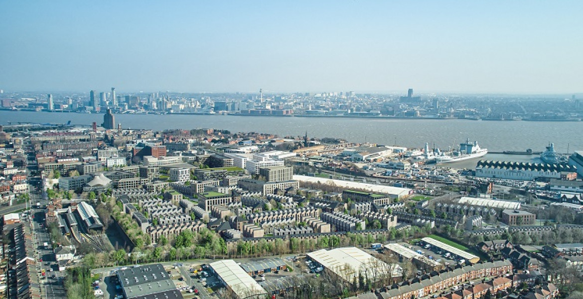 Computer generated image showing the Hind Street area of Birkenhead as a new urban village