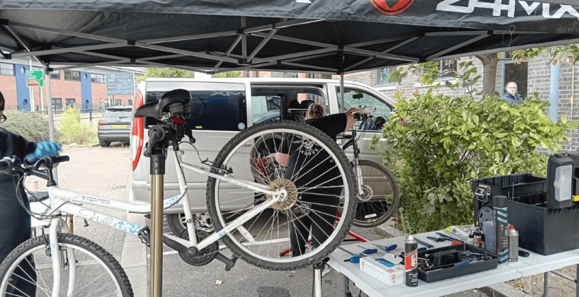 Bikes being checked over by professionals