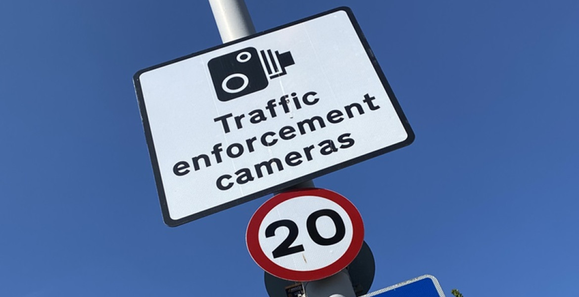 Signage promoting school streets camera enforcement