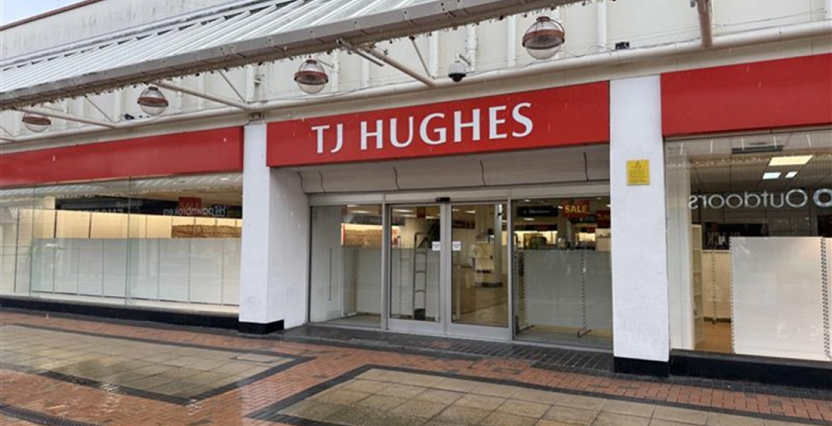 Exterior view of former TJ Hughes shop in Birkenhead town centre