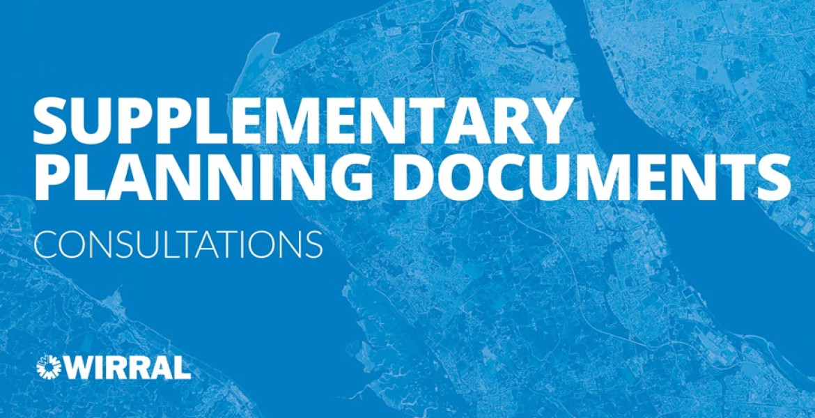 blue image of wirral from above with the words: Supplementary planning documents consultations, plus the wirral council logo