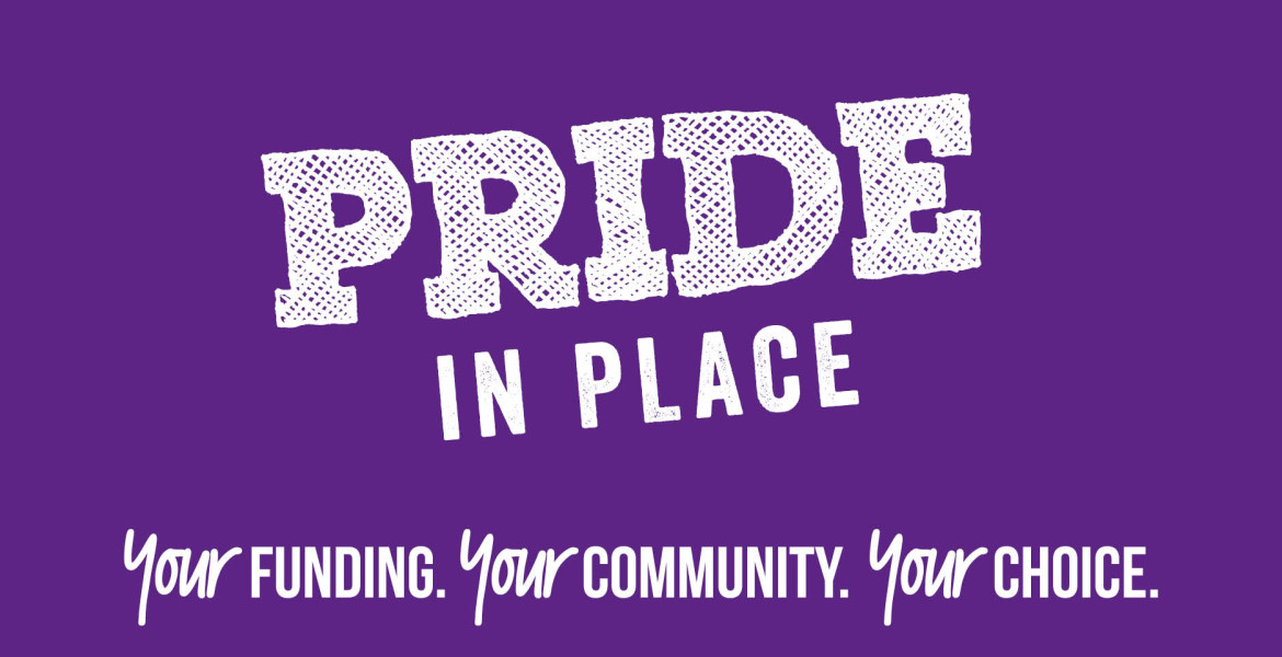 pride in place logo, purple background