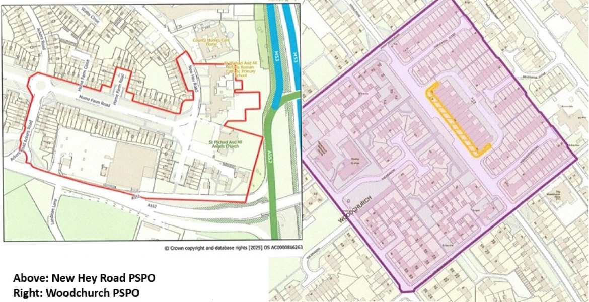A graphic showing maps of both PSPOs in place in Woodchurch