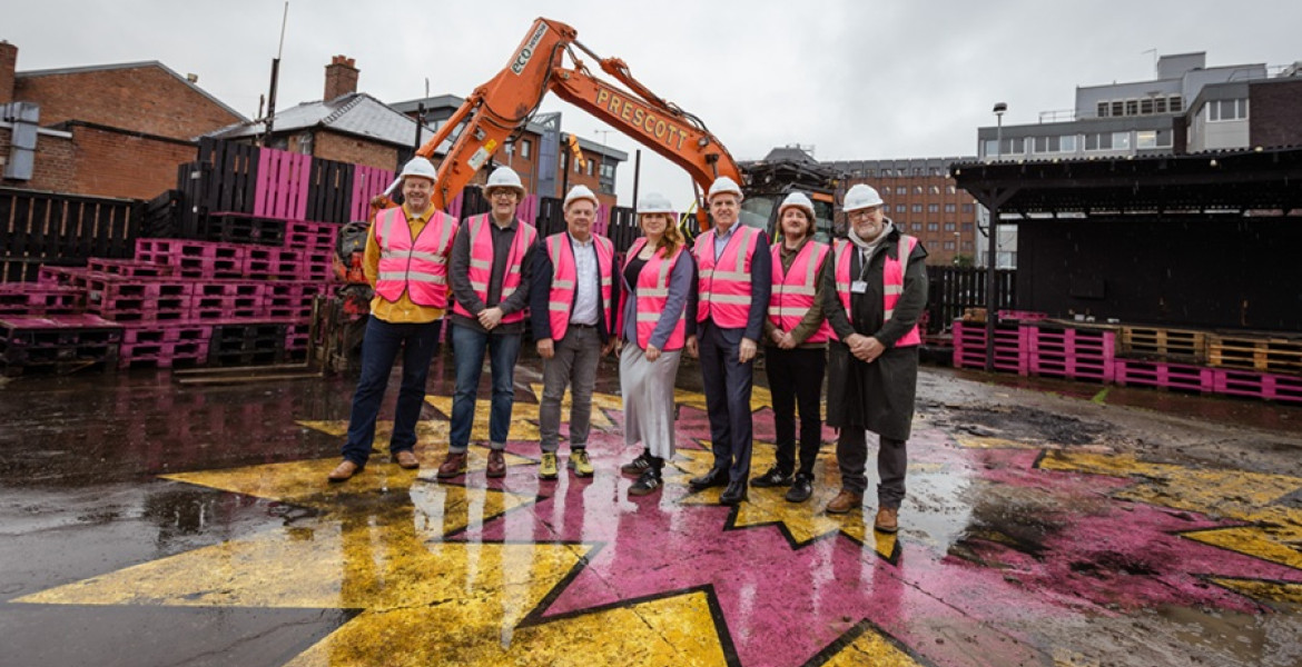 At future yard, From Left: Richard Brown Arts Council England, Craig Pennington co-founder Future Yard, John Whaling Chair of Future Yard, Alison McGovern MP Birkenhead, Metro Mayor Steve Rotheram, Christopher Torpey co-founder, and chair of Wirral Council's Economy, Regeneration and Housing Committee Cllr Mark Skillicorn