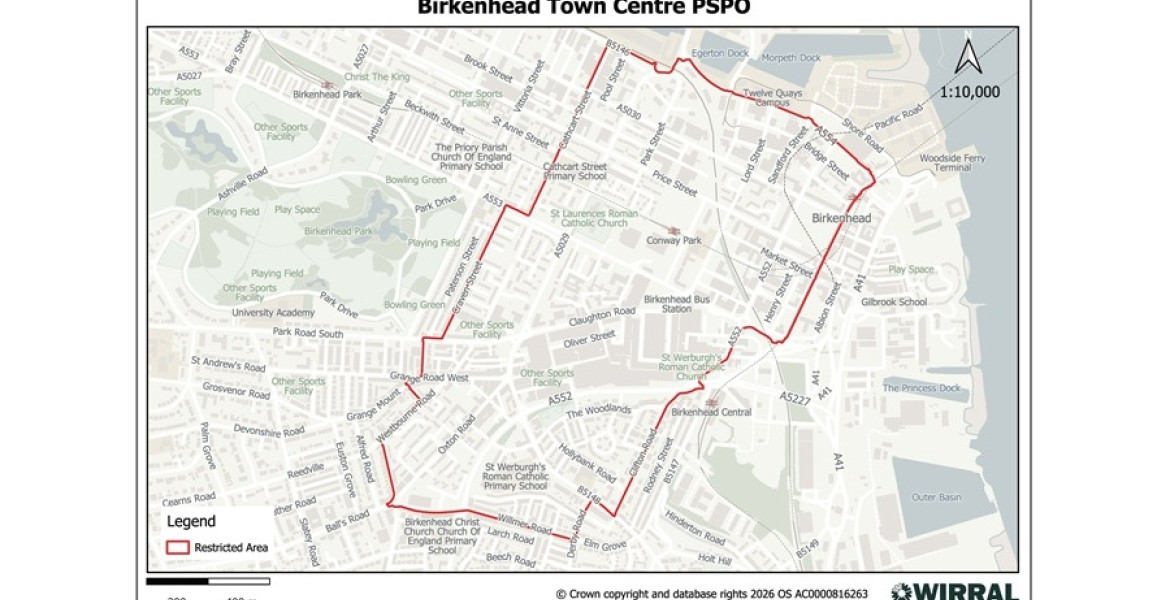 A graphic showing the area covered by the Birkenhead PSPO
