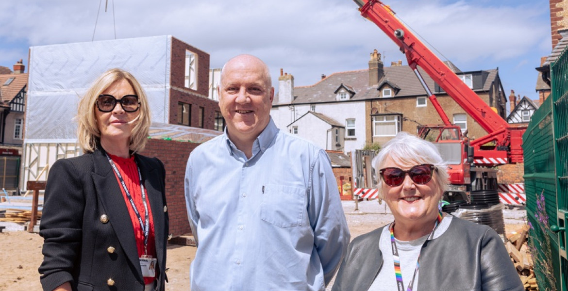at the sandbank point development, Wirral Council leader Cllr Paula Basnett, Andy Lomas CEO of Magenta Living, and Deputy Leader of the Council Cllr Julie McManus