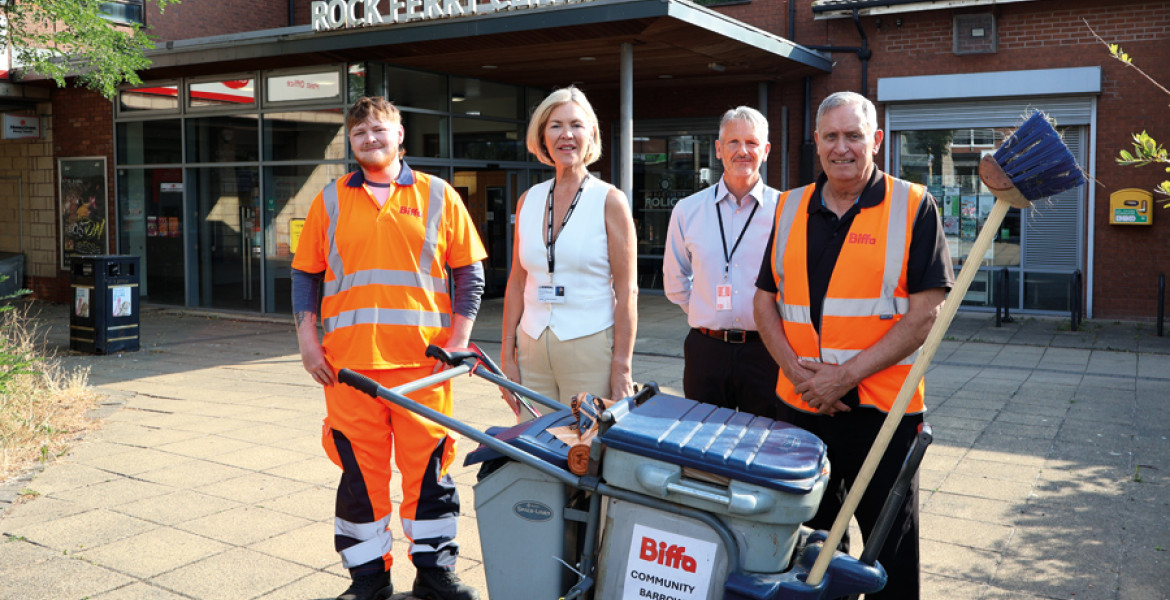 The new cleaning operatives in Rock Ferry with the council leader
