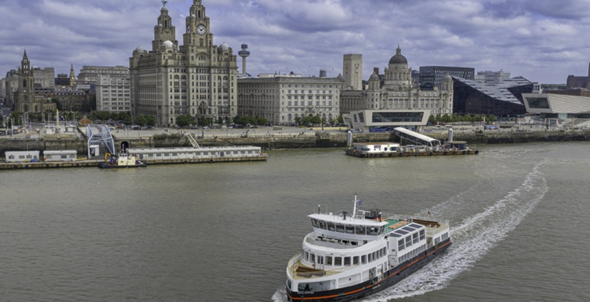 The royal daffodil ferry with Liver building in background