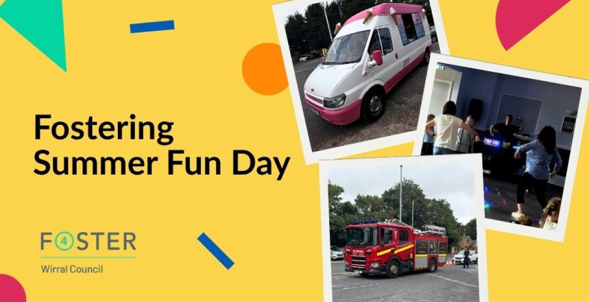 Bright collage of photos including ice cream van, fire truck and people dancing