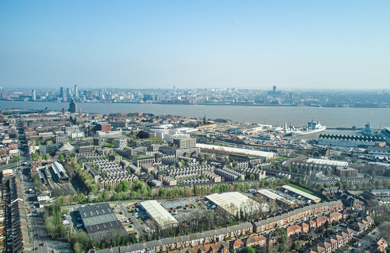 Computer generated image showing the Hind Street area of Birkenhead as a new urban village
