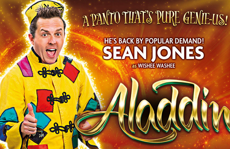 Graphic to with image of actor Sean Jones dressed as Wishee Washee in Aladdin